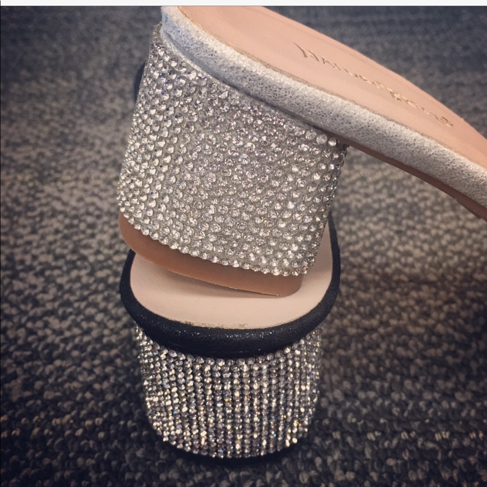 1 LEFT! Silver Rhinestone Bling Mule Heel 6.5 - Picture 6 of 8